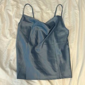 Simplee cowl neck satin blue top, size S